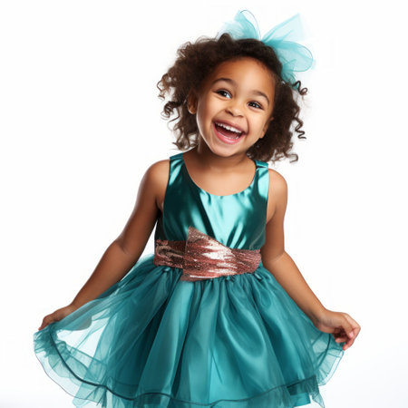 Stock image of a child in a party dress on a white background Generative AIの素材