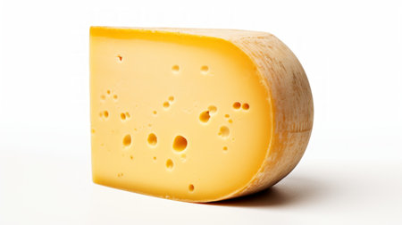 A flavorful gouda cheese captured in a close-up realistic photo against a white background Generative AIの素材
