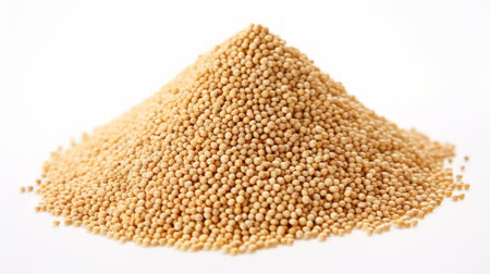 A small mound of quinoa seeds captured in a close-up realistic photo against a white background Generative AIの素材