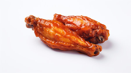 A succulent chicken wing captured in a close-up realistic photo against a white background Generative AIの素材