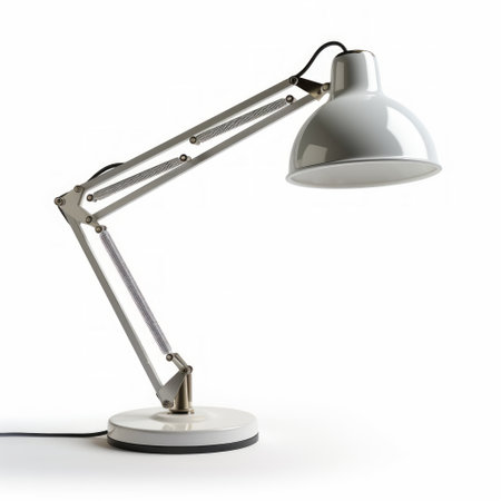 Stock image of an office desk lamp on a white background, adjustable, focused lighting Generative AIの素材