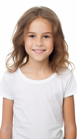 Stock image of a young girl in casual everyday clothes against a plain white background Generative AIの素材