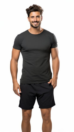 Stock image of a man in workout clothes on a plain white background Generative AIの素材