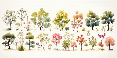 Generative AI Vintage-style cute summer tree clipartの素材