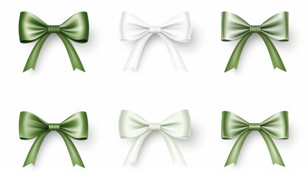 Generative AI set of different green ribbons, on a white isolated backgroundの素材