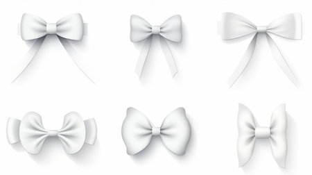 Generative AI set of different white ribbons, on a white isolated backgroundの素材