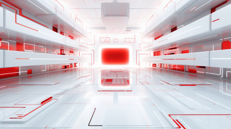 Generative AI technology background, simple white, red accents photorealisticの素材