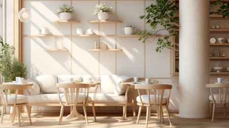 Generative AI small coffee shop in light colorsの素材