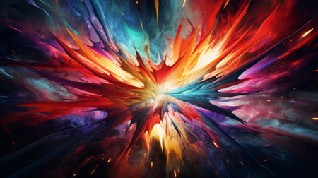 Generative AI Abstract digital art representing the energy and excitement of fireworks through bold shapesの素材