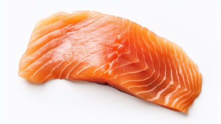 Close-up realistic photo of a moist trout fillet piece against a white background Generative AIの素材