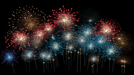 Generative AI fireworks in the night sky beautiful colorful explosionsの素材