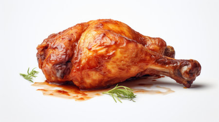 Close-up realistic photo featuring a juicy chicken thigh piece against a white background Generative AIの素材