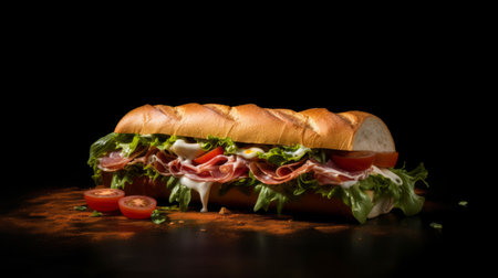 Close-up realistic photo featuring a mouthwatering Italian sub sandwich on a white background Generative AIの素材