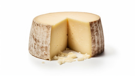 Close-up realistic photo featuring a crumbly pecorino cheese against a white background Generative AIの素材