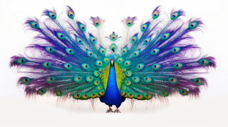 Generative AI Exotic peacocks displaying vibrant plumage.の素材