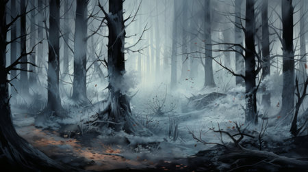 Generative AI Mysterious fog-covered forests. aquarelleの素材