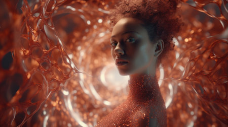 Generative AI Intriguing and intricate textures blending harmoniously in an abstract backdrop. A mysterious girl in the foregroundの素材