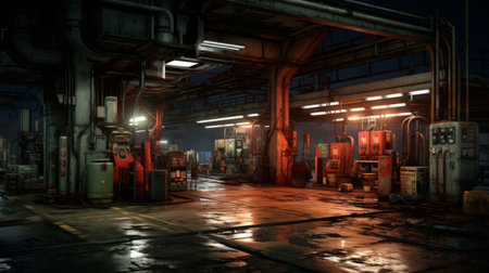 Quiet Gas Station Repair Shop Generative AIの素材