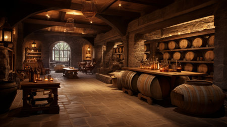 Generative AI Old-world wine cellar, rustic charmの素材