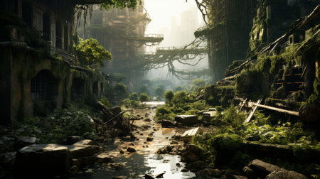 Generative AI Overgrown Futuristic Wastelandの素材