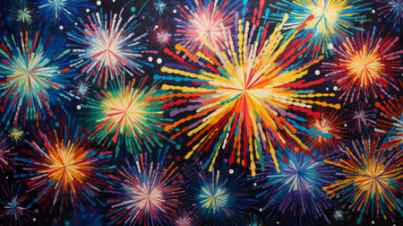 Abstract digital art representing the energy and excitement of fireworks through bold shapes Generative AIの素材