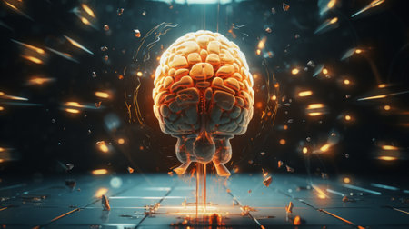 Digital artwork depicting an AI brain functioning within a virtual world, processing vast amounts of information. Generative AIの素材