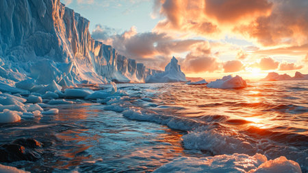 Frozen solitude, twilight's glow, towering ice formations, subtle hues, ultra-realistic Antarctic twiligh Generative AIの素材