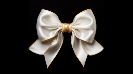 Large White Ribbon and Gold Bow Generative AIの素材