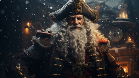 Festive Santa Pirate celebrating Christmas Generative AIの素材