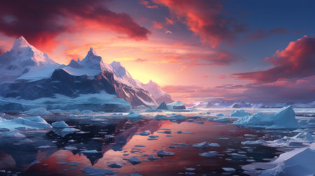 Photorealistic Antarctic sunset panorama Generative AIの素材