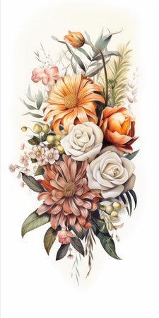A carefully arranged bouquet showcasing a mix of exotic and traditional flowers on a clean white surface Generative AIの素材