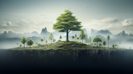 Generative AI Reforestation campaign showcasing tree-planting efforts and combating deforestationの素材