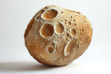 Realistic depiction of Phobos, a moon of Mars, showcasing its irregular shape and cratered surface against a bright white backdrop Generative AIの素材