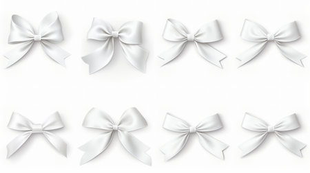 Generative AI set of different white ribbons, on a white isolated backgroundの素材