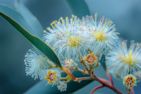 A detailed view of a single flower growing on a plant, showing the intricate textures and colors of its petals, stems, and leaves. The image captures the natural beauty of the flower in close proximity.の素材