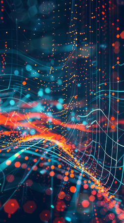 A dynamic abstract background featuring a blend of vivid blue and red colors, enhanced by the presence of bright lights that create a visually striking display.の素材