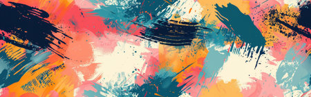 This image is a digital watercolor painting with abstract patterns and colors. It features bright, bold colors such as pink, orange, blue, black, and white. The brushstrokes are loose and free-flowing, creating a dynamic and energetic composition.の素材