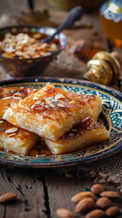 A plate of food with almonds on itの素材