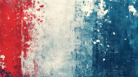 The surface displays a textured pattern of red, white, and blue, showing signs of wear and age, creating a vintage and rustic appearance.の素材