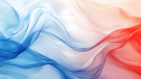 The elegant silk fabric displays vibrant waves of blue, white, and red, creating a soft and dynamic abstract composition that captures light beautifully.の素材