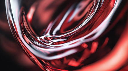 Deep red wine flows elegantly within a glass, its curvature reflecting light beautifully. This moment captures the essence of a cozy evening gathering.の素材