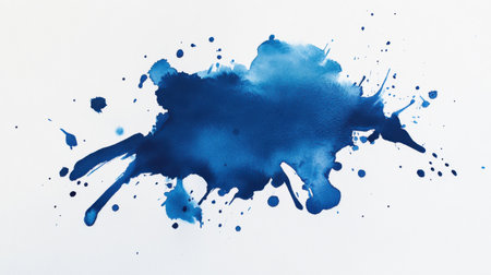 This vibrant blue watercolor splash features an array of textures and depths on a pristine white background, highlighting artistic creativity and fluidity in design.の素材