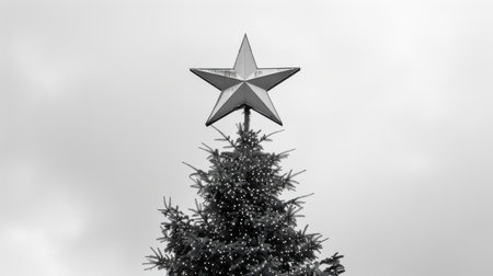 A simple line art design showcases a Christmas star elegantly positioned on a tree, symbolizing the festive spirit and holiday cheer. It captures the essence of seasonal decoration.の素材
