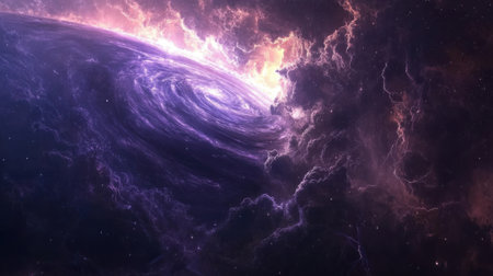 This gas giant captivates with its swirling storms and striking lightning bolts visible from space, highlighting its turbulent and colorful atmosphere.の素材