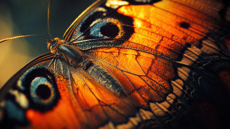 This close-up captures the stunning patterns and bright colors of butterfly wings, revealing the intricate details and divine proportions found in nature.の素材