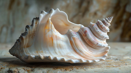 A beautifully crafted seashell reveals its divine proportions, featuring elegant, smooth curves and muted pastel colors in an intricate natural design.の素材
