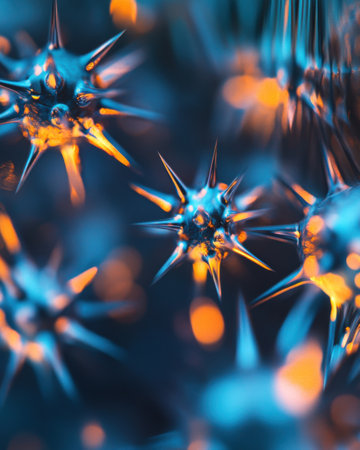 Magnified examination reveals magnetic nanoparticles' unique spherical shapes and sharp protrusions, exhibiting stunning colors that highlight their scientific significance.の素材