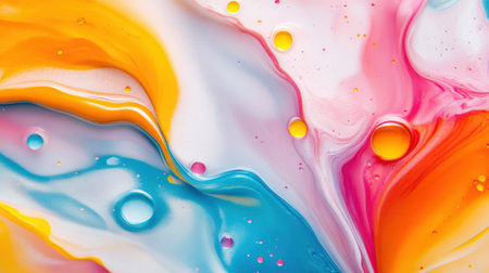 A captivating blend of colors flows effortlessly, showingcasing dynamic swirls and drops that create an enchanting abstract background filled with energy and creativity.の素材