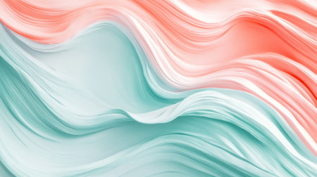 Soft pastel mint and coral waves flow into one another, showcasing delicate pencil strokes that create an ethereal and tranquil atmosphere, inviting viewers to experience serenity.の素材
