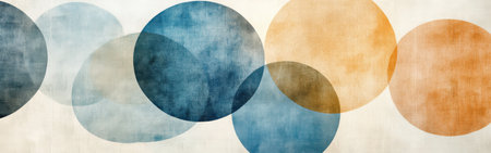 Soft pencil strokes and watercolors combine to form a serene composition of overlapping circles in muted blue and warm hues. This artwork evokes tranquility and modern artistry.の素材